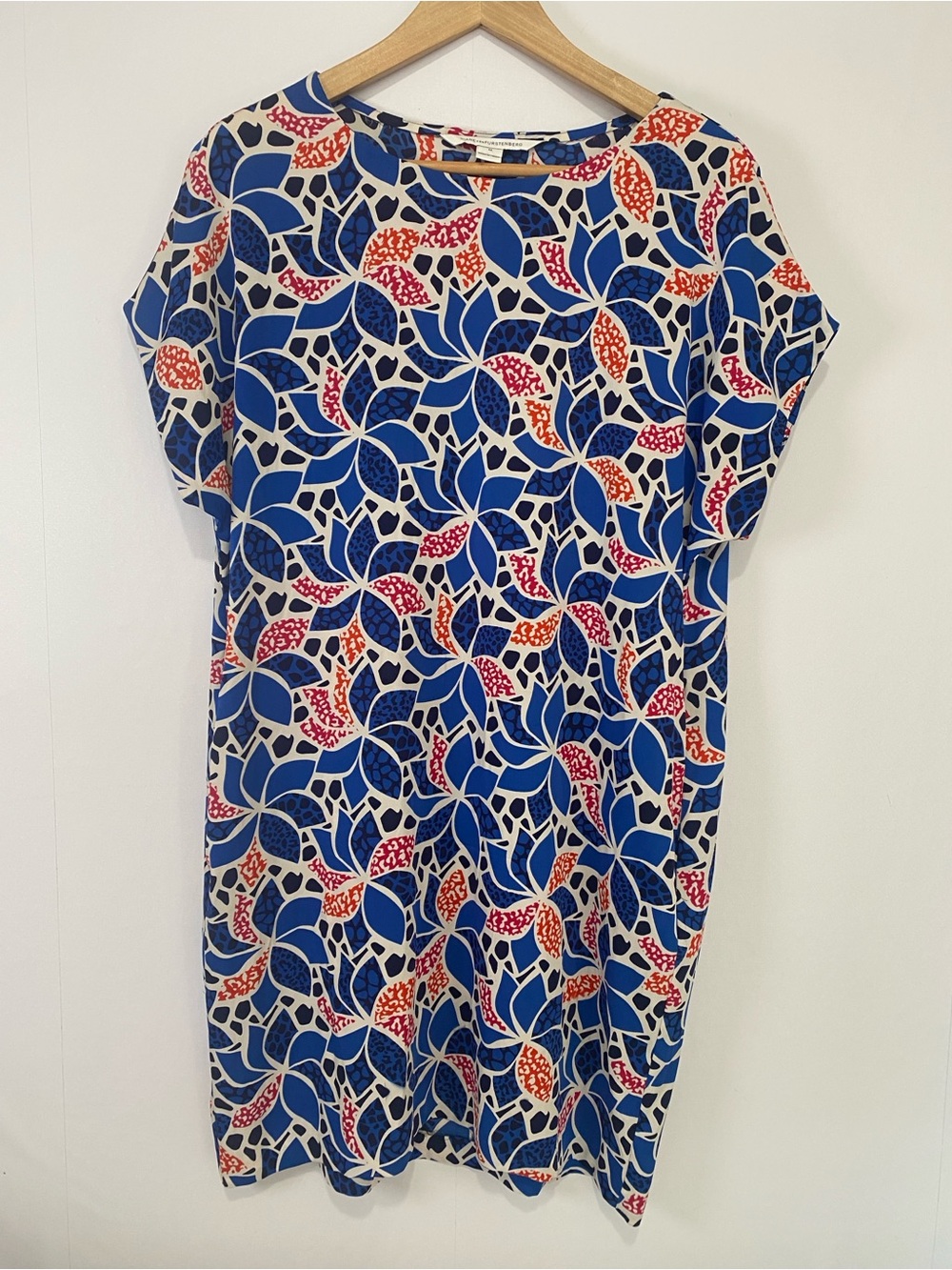 Diane‎ Von Furstenberg Blue Abstract Geometric Print Shift Dress Silk Blend Med